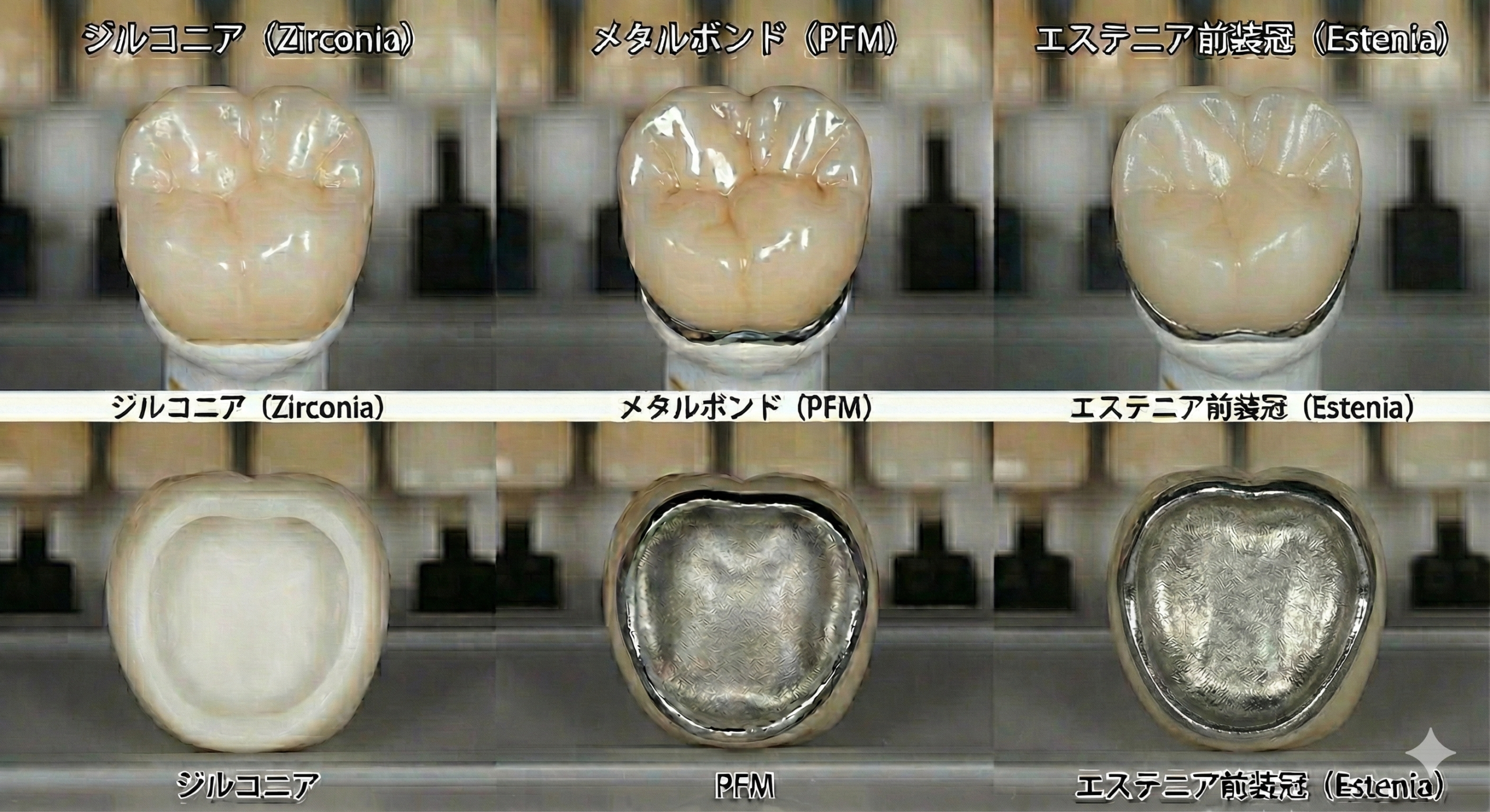 ジルコニア・メタルボンド・エステニアの比較